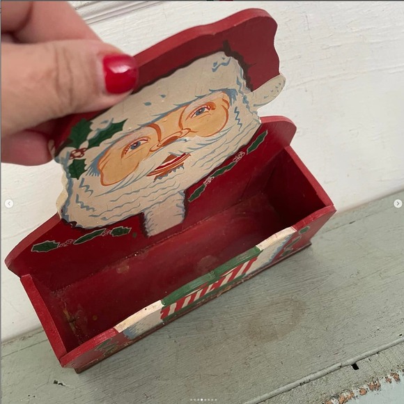 Vintage Christmas Santa Mailbox Card Holder Letter Mail Painted Box - Picture 4 of 8